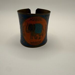 Blue and Orange Elephant Cuff Bracelet copper